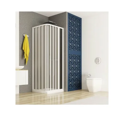 Box doccia due lati apertura laterale a soffietto, pvc bianco h185cm Platra Merne Bianco,8...