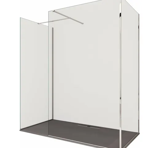 Box Doccia Parete Walk-in 100x70x100 Cm 3 Lati In Cristallo Trasparente 8 Mm H195 Bonussi...