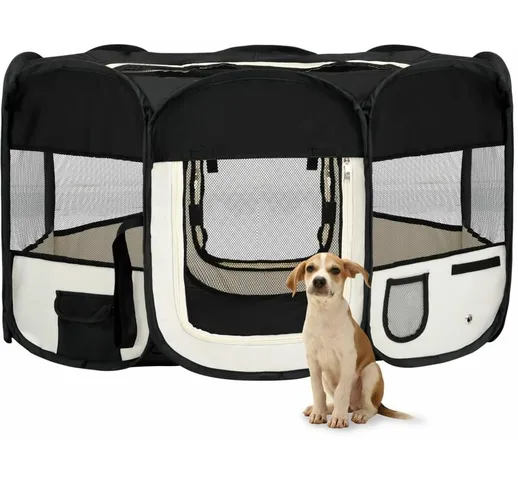 Box per Cani Pieghevole con Borsa Trasporto Nero 145x145x61 cm