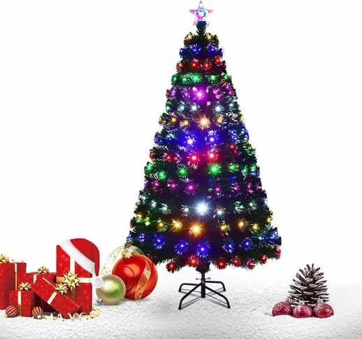 Brillante Albero di Natale Verde pvc con Stella di Natale e Tutti Rami Luci Colorate a Fib...