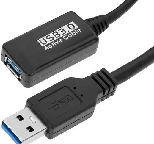 CableMarkt - Cavo di prolunga da USB A 3.0 maschio a USB A 3.0 femmina 5 m in nero