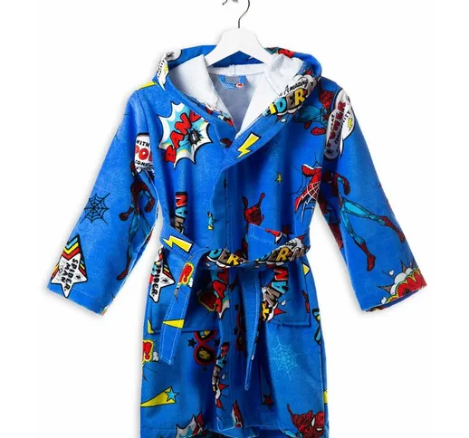 Caleffi - Accappatoio-con-cappuccio Spider man Power 100% Cotone Ragazzo 6/8 Anni - Multic...