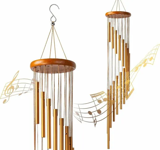 Campanello eolico da esterno 1 pezzo, carillon eolico da 90 cm con 18 tubi in alluminio, c...