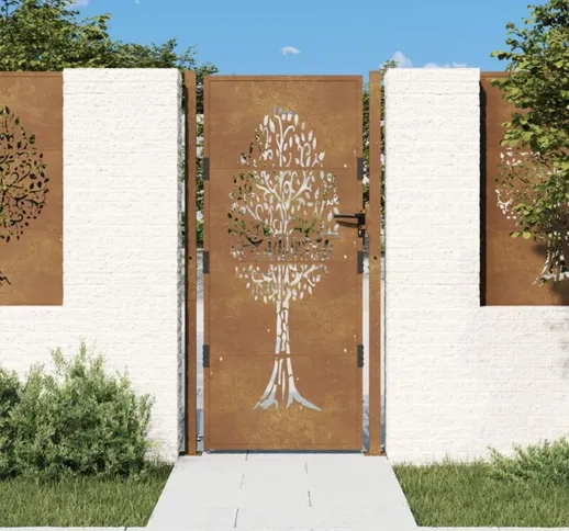Cancello da Giardino 105x180 cm in Acciaio Corten Design Albero