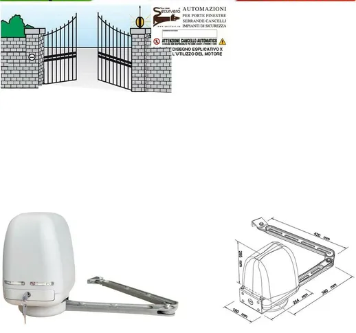 Cancello Elettrico Anta Battente da 0,5 a 2,5 Metri Motore Braccio Articolato 220 V Comple...