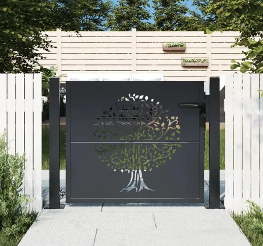 Cancello Giardino Antracite 105x105 cm in Acciaio Design Albero