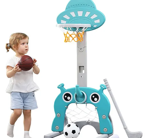 Canestro da Basket 4 in 1 per Bambini, con Altezza Regolabile, Basket, Calcio, Golf, Gioco...
