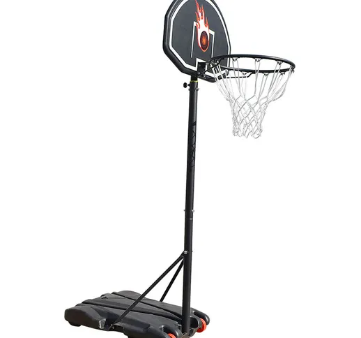 Canestro da basket regolabile in altezza su supporto con ruote 73 * 53 * 246 cm nero-bianc...