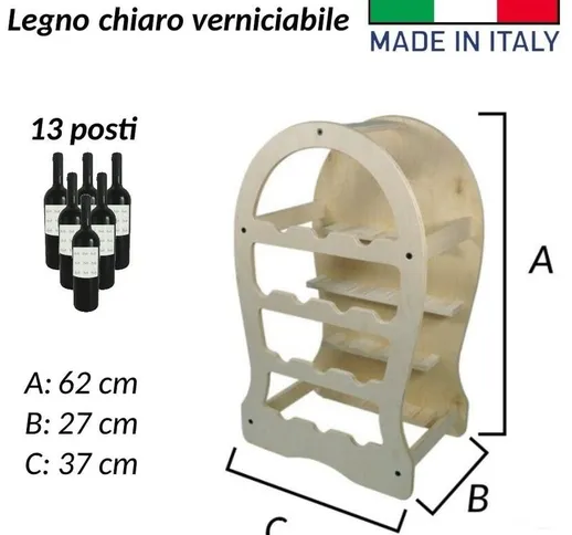 Cantinetta porta bottiglie vino arredamento cantina in legno verniciabile 13 posti chiaro
