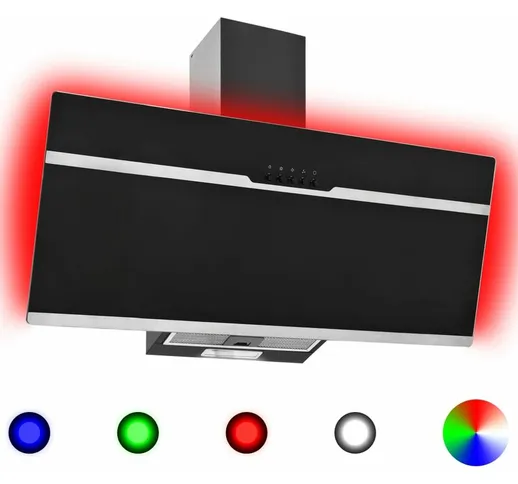 Cappa RGB con LED 90 cm in Acciaio Inox e Vetro Temperato - Nero - Vidaxl