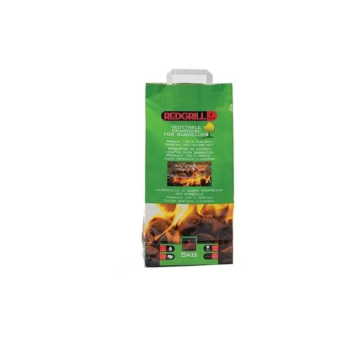 Carbonella di legna per Barbecue 100% vegetale Carbone Bricchetti Red Gril 5 kg