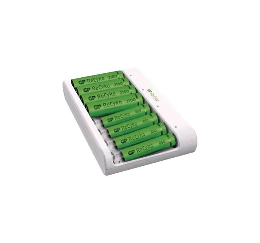 Gp battery kit caricabatterie 8 posti + 4 batterie aa + 4 batterie aaa usb