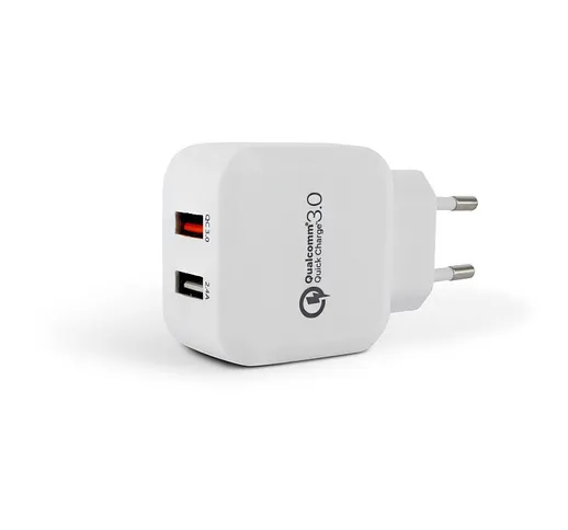  - Caricatore da rete 2xUSB Qualcomm Quick charge 3.0 m - Bianco