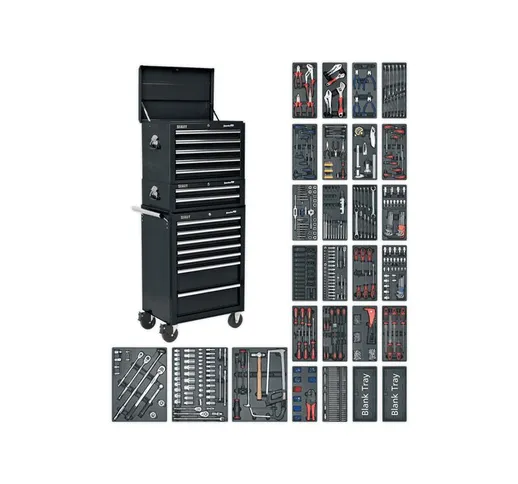  - Carrello nero professionale combinazione 14 cassetti e kit attrezzi 1179 pezzi