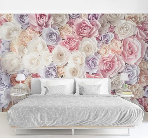  - Carta da parati adesiva fiori - Rose di carta in pastello Dimensione H×L: 320cm x 480cm