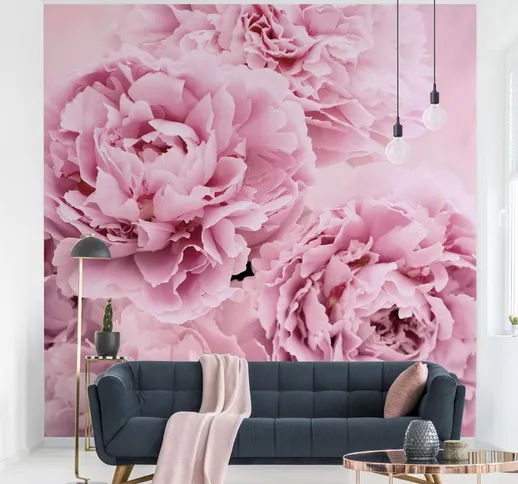  - Carta da parati adesiva floreale - Peonie rosa in fiore - Formato quadrato Dimensione H...