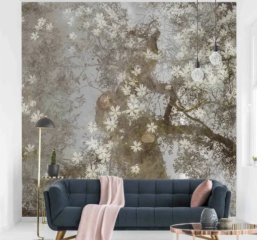 Micasia - Carta da parati - Albero astratto con fiori Dimensione HxL: 192cm x 192cm Materi...