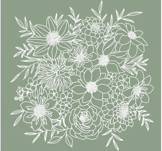 Micasia - Carta da parati - Line art fiori in verde Dimensione HxL: 192cm x 192cm Material...