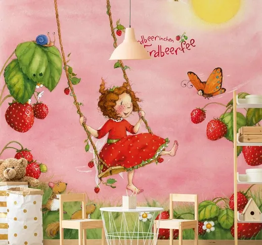 Carta da parati - Strawberry Coniglio Erdbeerfee - Albero Altalena - Formato quadrato Dime...