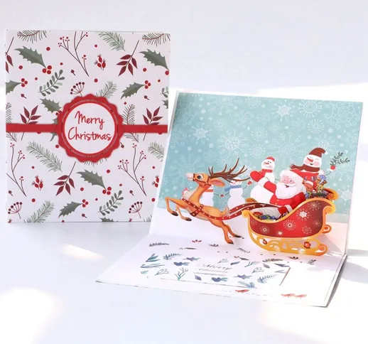 Cartoline di Natale 3D da 2 pezzi, biglietto pop-up, biglietto di auguri per Natale, busta...