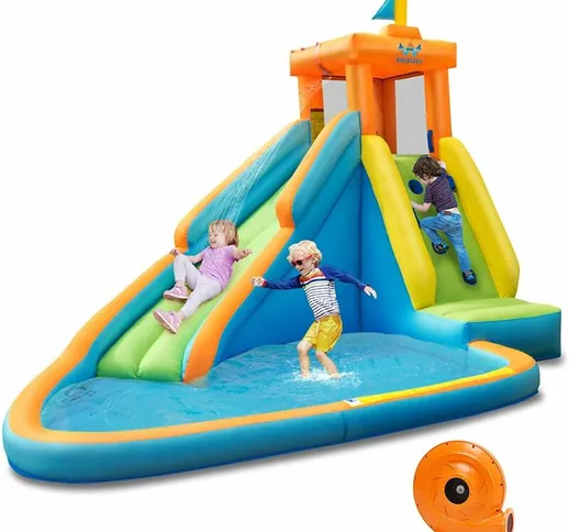 Costway - Casa Gonfiabile per Bambini, Parco Acquatico Gonfiabile con Scivolo e Piscina, P...