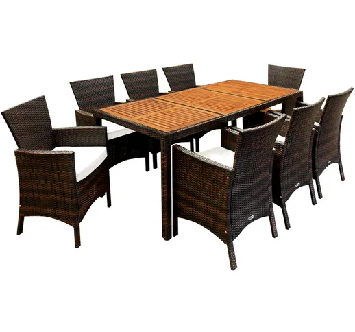 Salottino da Giardino Palermo 8 sedie Cuscini Spessi 7cm Tavolo da Esterno 190x90cm Legno...