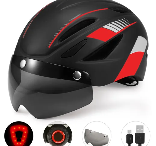 Asupermall - Casco da bici Casco da motociclista con retroilluminazione impermeabile ricar...