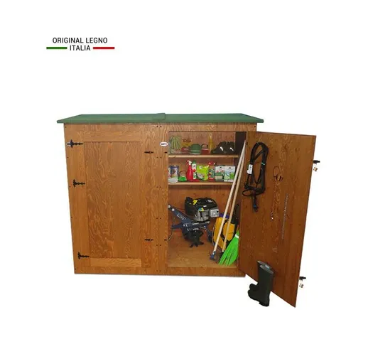 Casetta Portattrezzi In Legno Da Giardino Box Attrezzi per 'Esterno' Tetto Verde MADE IN I...