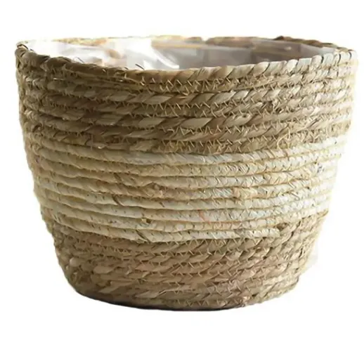Robusto cesto per vasi da fiori in paglia fatto a mano multifunzionale per la casa-Beige m