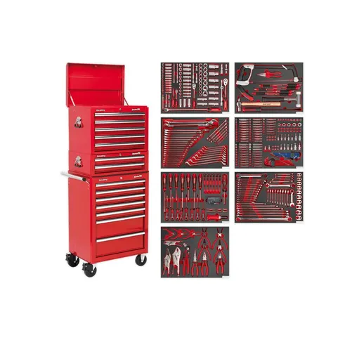  - Cassettiera combinata rossa professionale 14 cassetti e kit attrezzi 446 pezzi