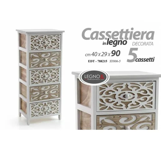 Cassettiera multiuso 5 cassetti in legno cm 40 x 29 x 90 h