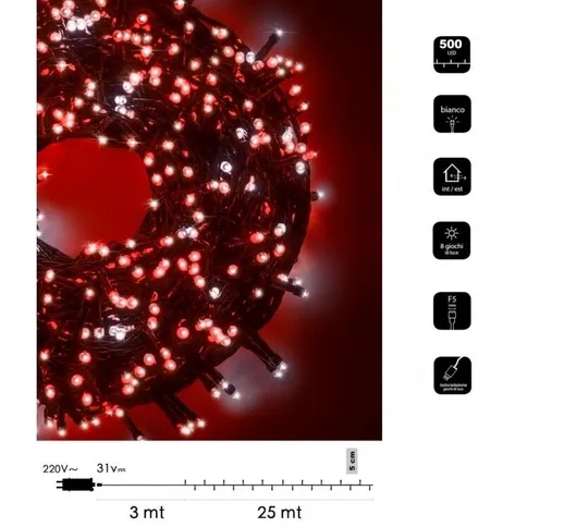 Catena di luci bicolore Natale 500 led serie luminosa natalizie cavo verde albero feste de...