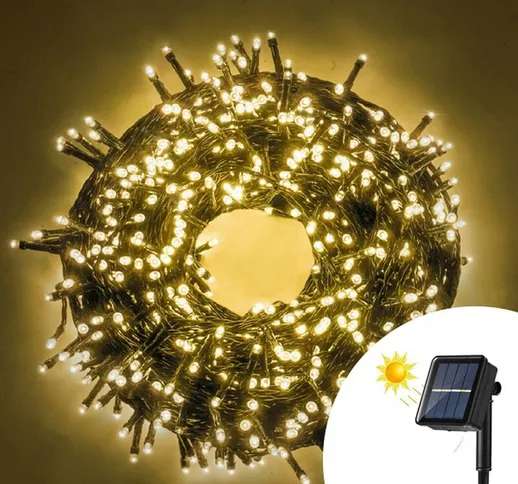  - Catena di luci di Natale con pannello solare da 200 Led 14 metri Bianco Caldo