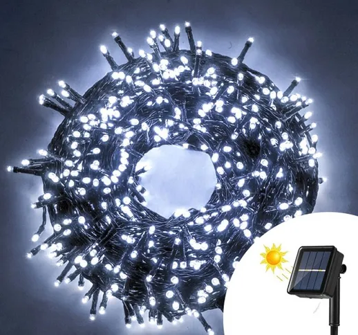  - Catena di luci di Natale con pannello solare da 200 Led 14 metri Bianco Freddo