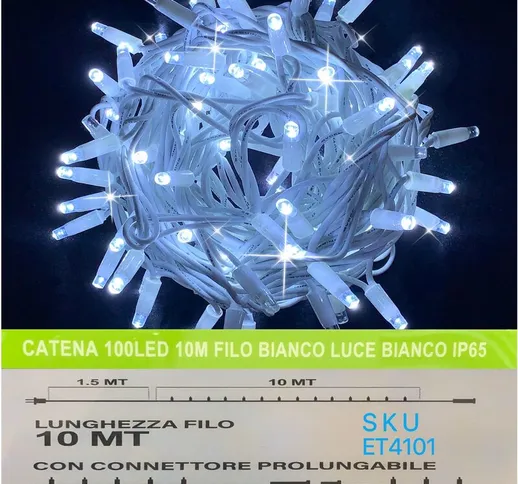 Catena luminosa 100 led 10 metri filo bianco luce bianco ip65 /ET4101