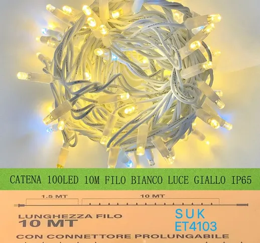 Catena luminosa 100 led 10 metri filo bianco luce giallo ip65 /ET4103