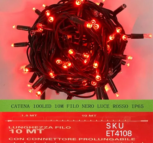 Catena luminosa 100 led 10 metri filo nero luce rosso ip65 /ET4108