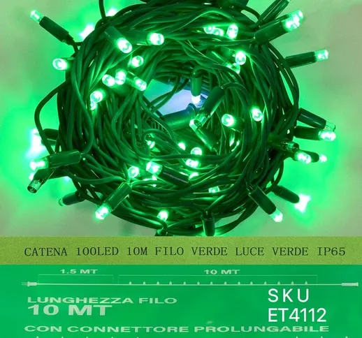 Catena luminosa 100 led 10 metri filo verde luce verde ip65 /ET4112