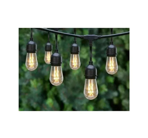 Trade Shop - Catena Luminosa Da Esterno Modulare 10 Lampadine E27 Cavo 10 Metri Ip65 Nero