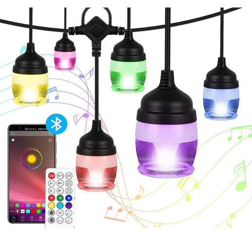 Catena Luci Esterno Multicolor Bluetooth 10.5M Lampadine Smart Decorative Musica
