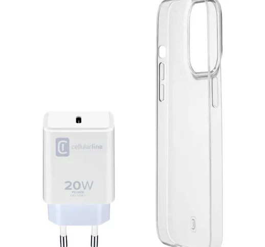 Cellularline Starter Kit Caricabatterie e Custodia Bianco Trasparente per Iphone 14 Pro A2...