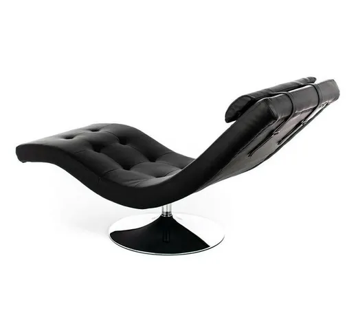 Chaise Longue in Similpelle Nera con Base Girevole