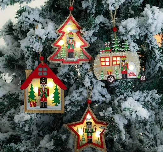 Ciondoli in legno di Natale 4 pezzi Ciondoli in legno fai da te Decorazioni per alberi di...