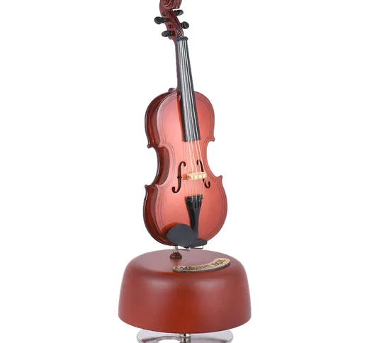 Classica scatola musicale per violino a carica con base musicale girevole, replica in mini...