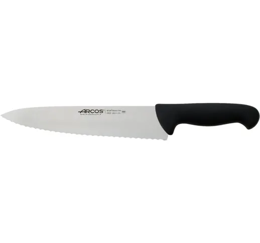 Arcos - coltello da cucina serie 2900 nero (250 mm) - Coltello a lama larga, bordo seghett...