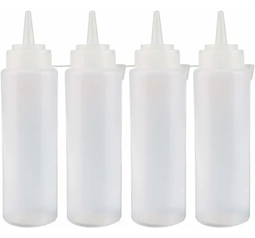 Condimenti Spremere Bottiglie, 4pcs 240 ml Bottiglie con condimento in plastica con tappo,...