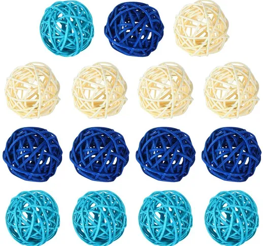 Confezione da 15 palline decorative in vimini e rattan, sfere naturali multicolori, riempi...