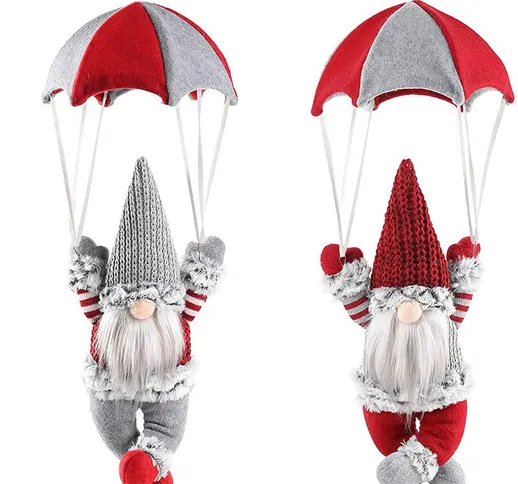 Confezione da 2 paracadute natalizio svedese con gnomi di peluche appendibile bambola senz...
