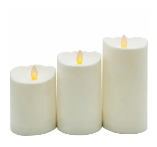 Confezione da 3 candele decorative a led in cera 100 - 120 - 150 mm