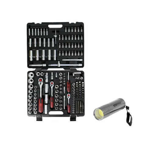 Confezione ks tools - Set definitivo di prese e accessori - 195 pezzi - Torcia led cob - L...